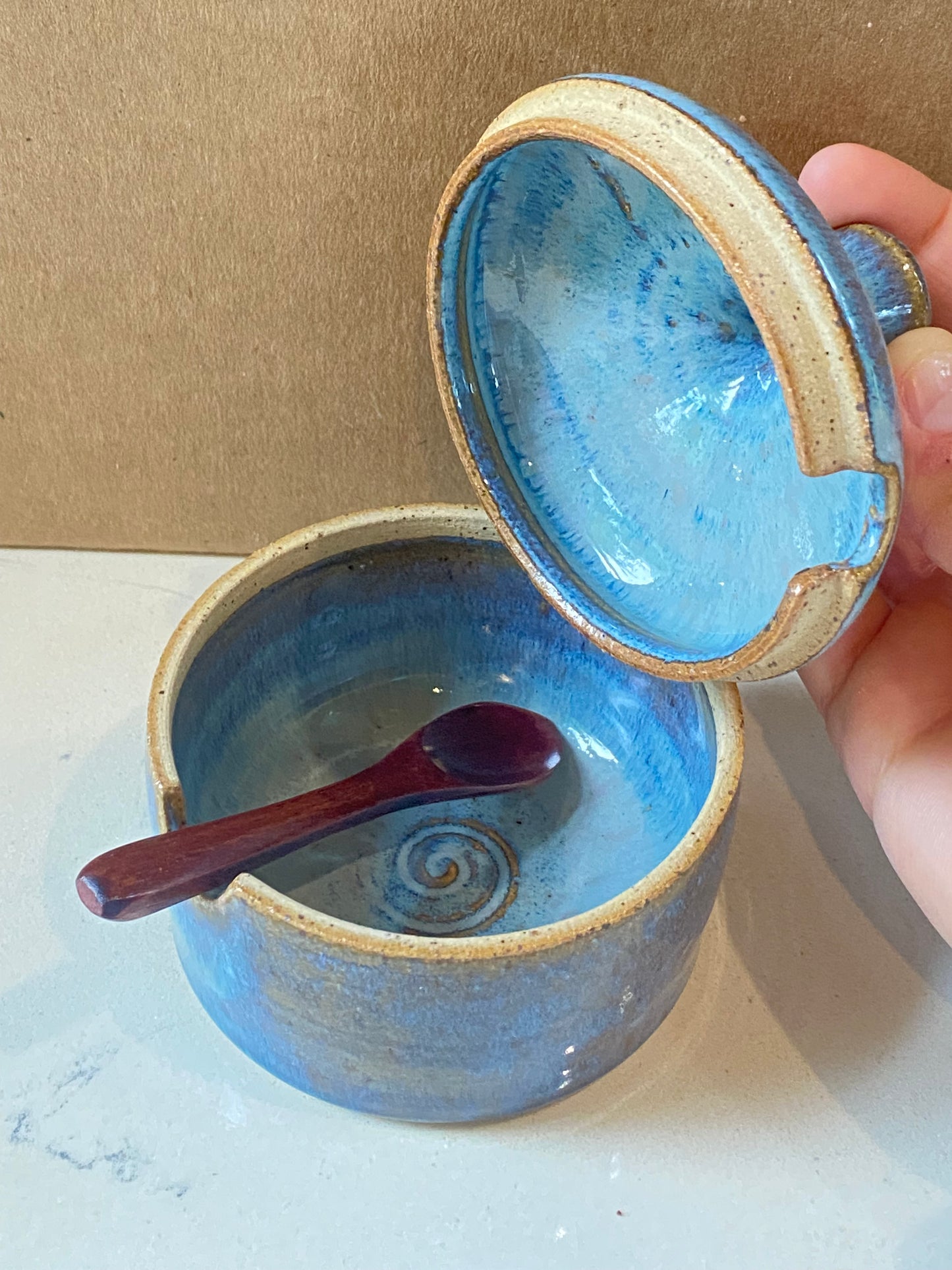 Flower salt jar with spoon