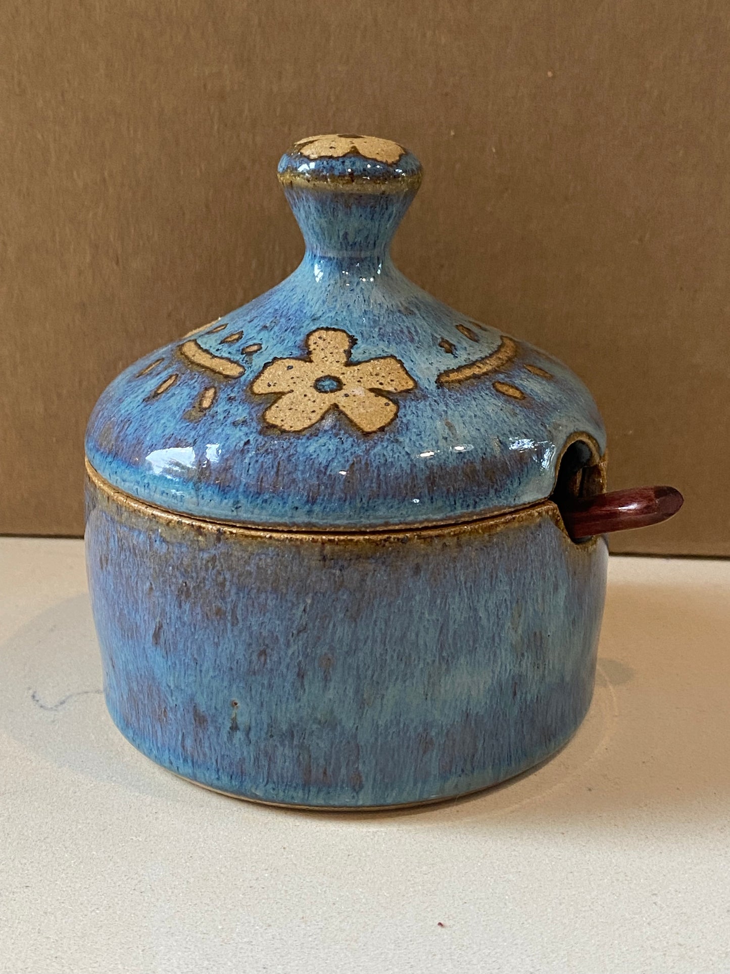 Flower salt jar with spoon